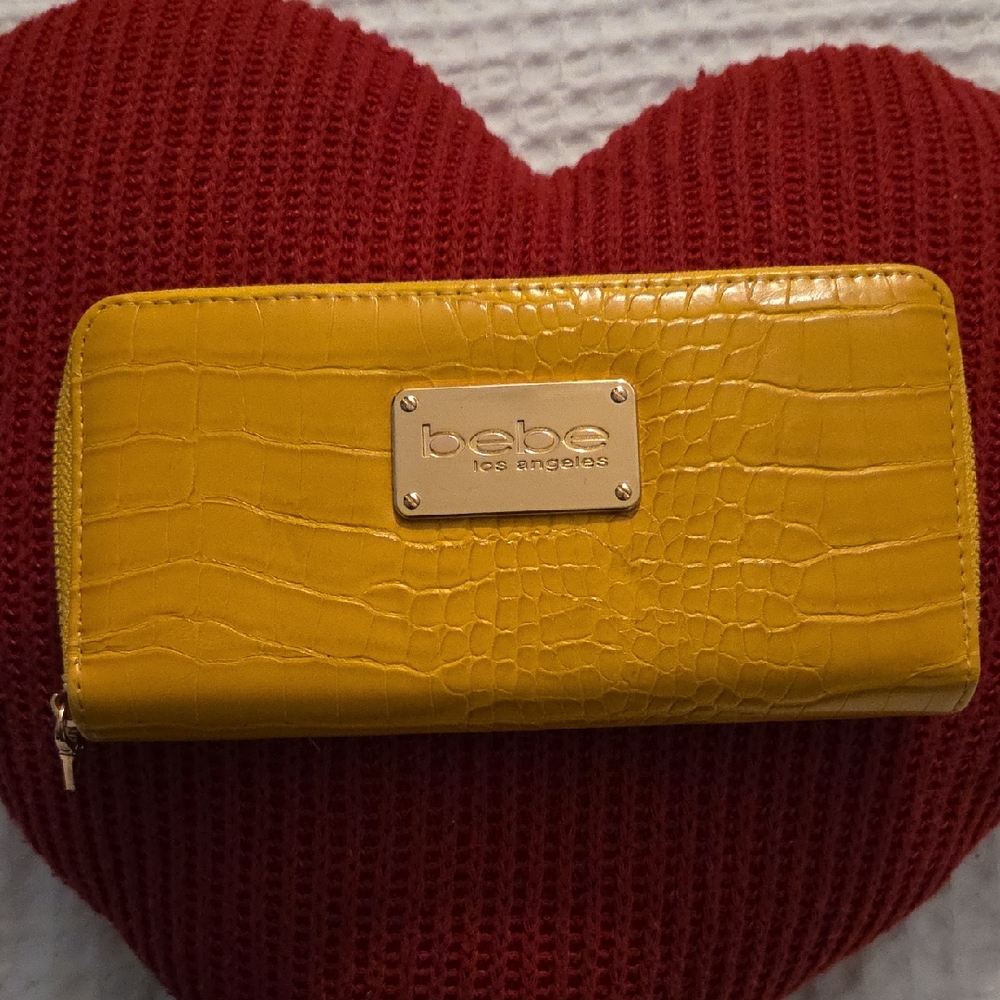 Bebe Mustard Croc-Patterned Wallet